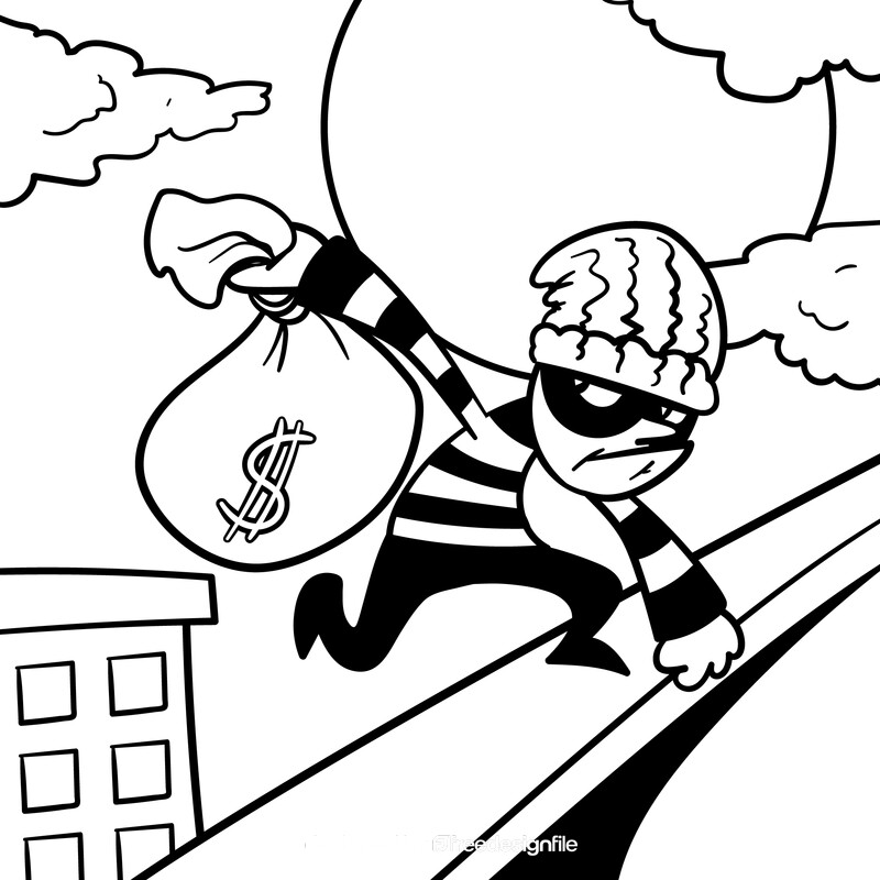 Robber cartoon drawing black and white vector