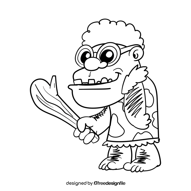 Troglodyte cartoon drawing black and white clipart