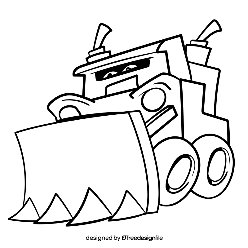 Bulldozer cartoon drawing black and white clipart