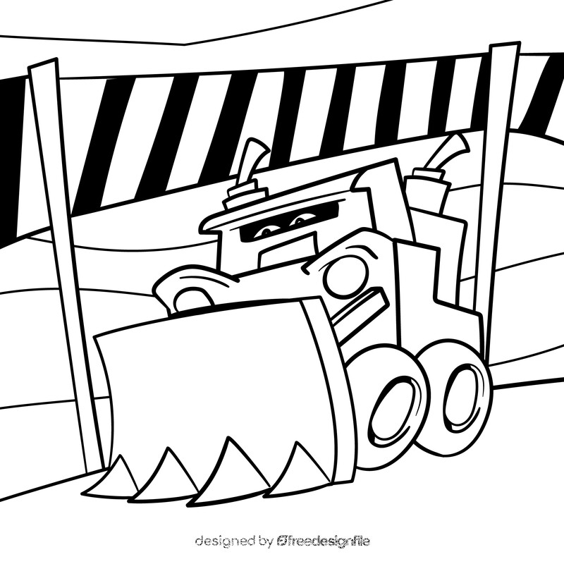 Bulldozer cartoon drawing black and white vector