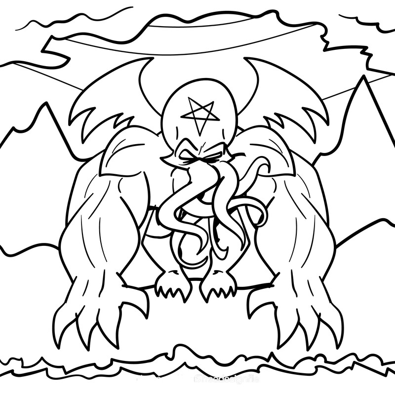 Cthulhu cartoon drawing black and white vector