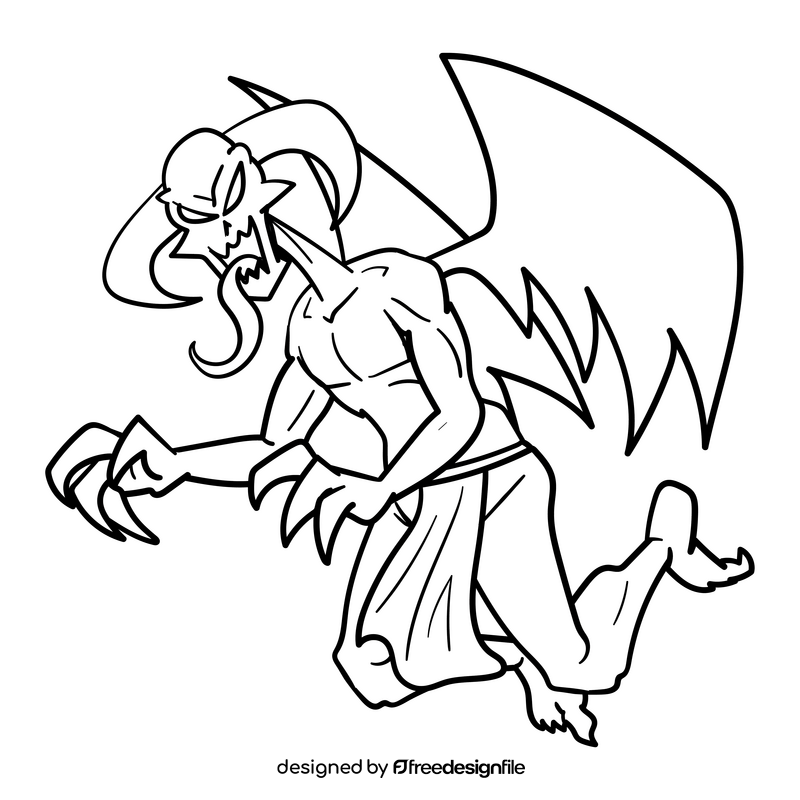 Demon cartoon drawing black and white clipart