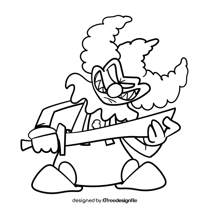 Evil Clown cartoon drawing black and white clipart