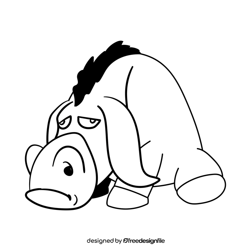 Donkey cartoon drawing black and white clipart