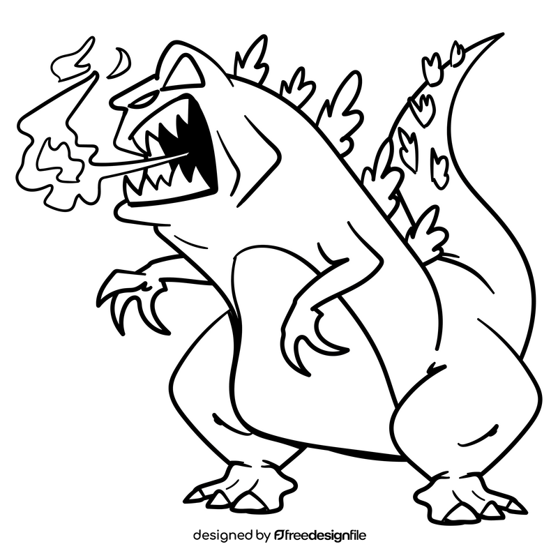 Godzilla cartoon drawing black and white clipart