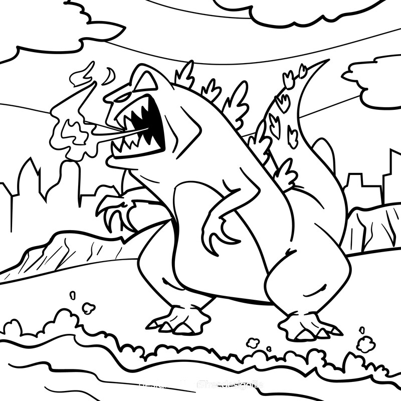 Godzilla cartoon drawing black and white vector