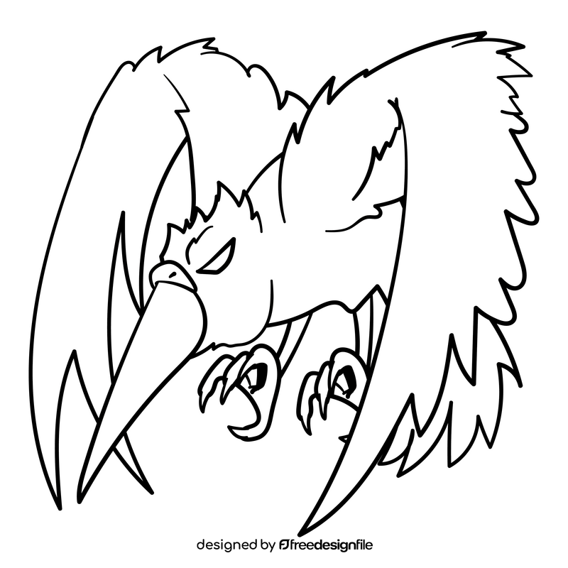 Raven cartoon black and white clipart