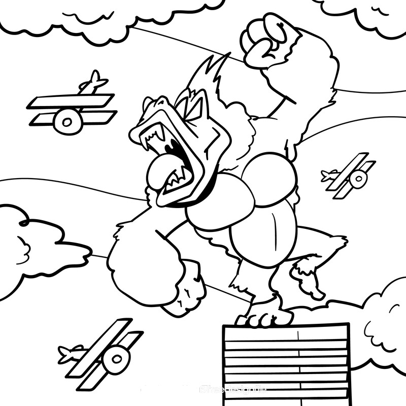 King Kong cartoon drawing black and white vector