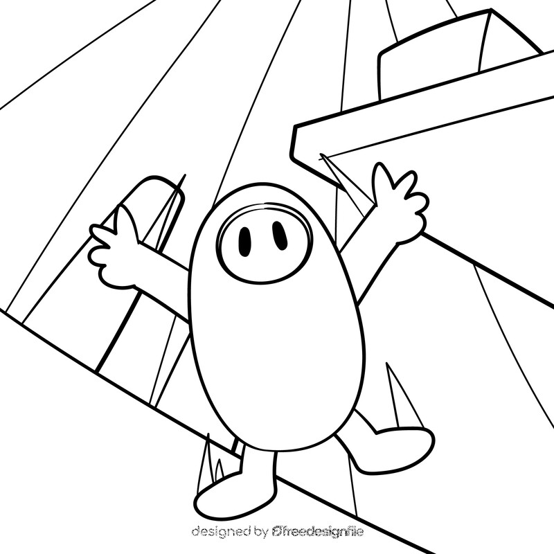 Fall Guys cartoon drawing black and white vector