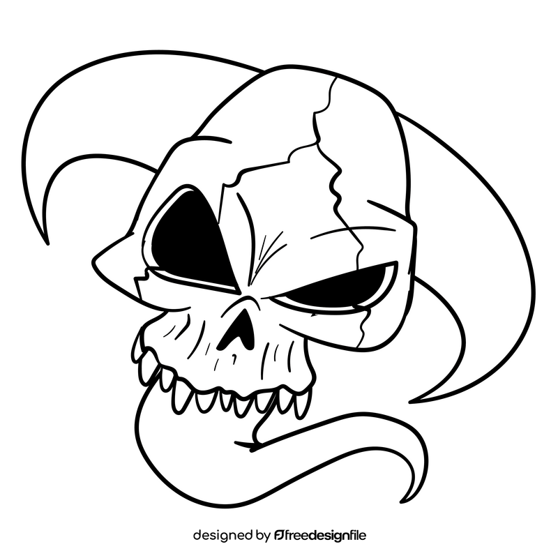 Evil Skull cartoon drawing black and white clipart