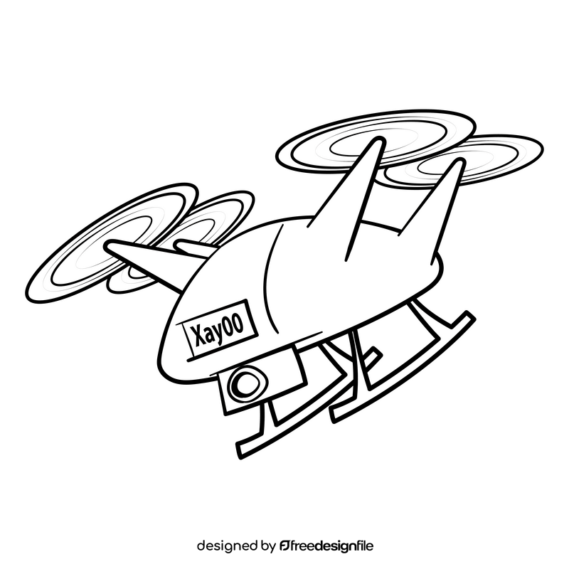 Drone cartoon drawing black and white clipart