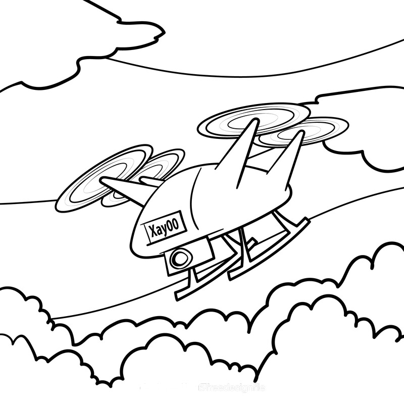 Drone cartoon drawing black and white vector