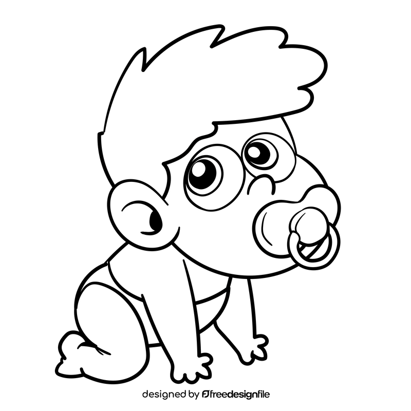 Baby boy cartoon drawing black and white clipart