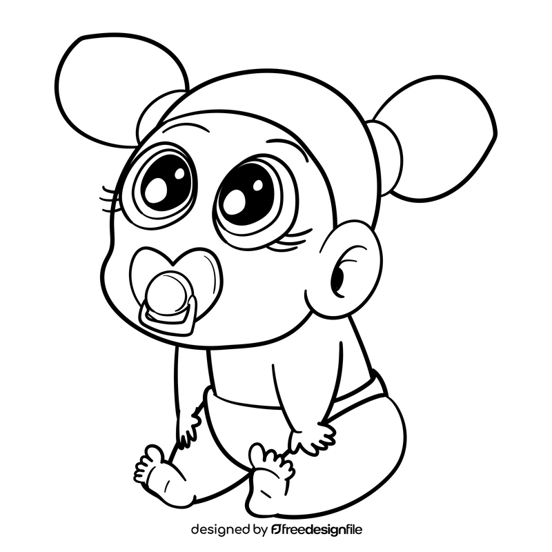 Baby girl cartoon drawing black and white clipart