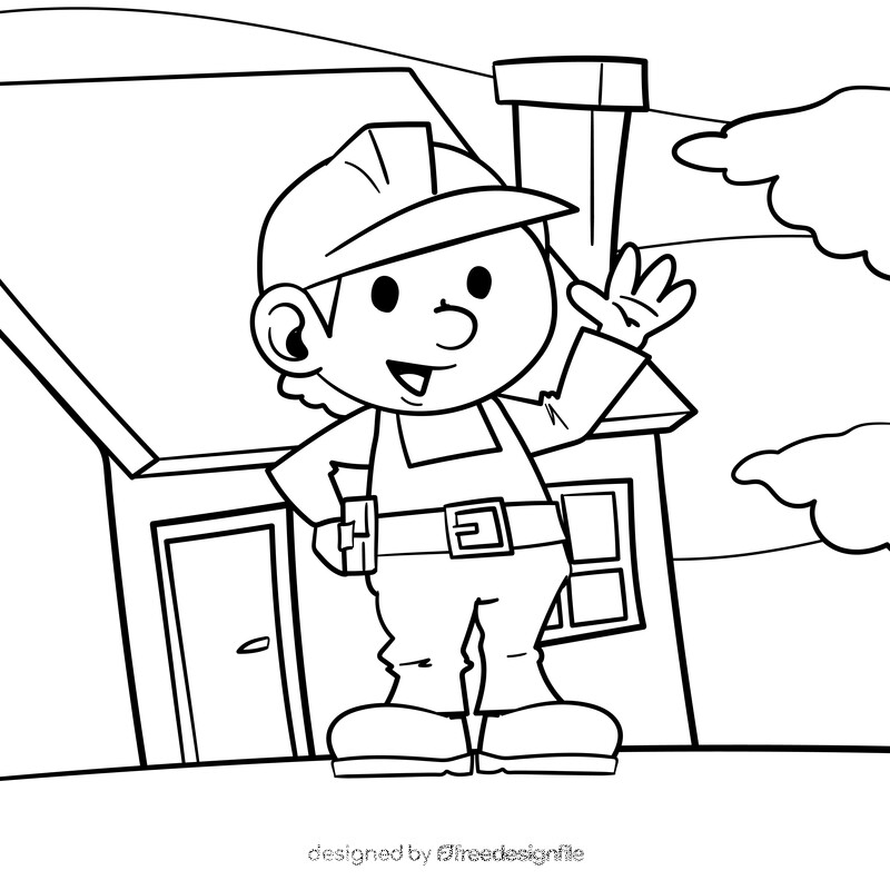 Bob The Builder cartoon drawing black and white vector