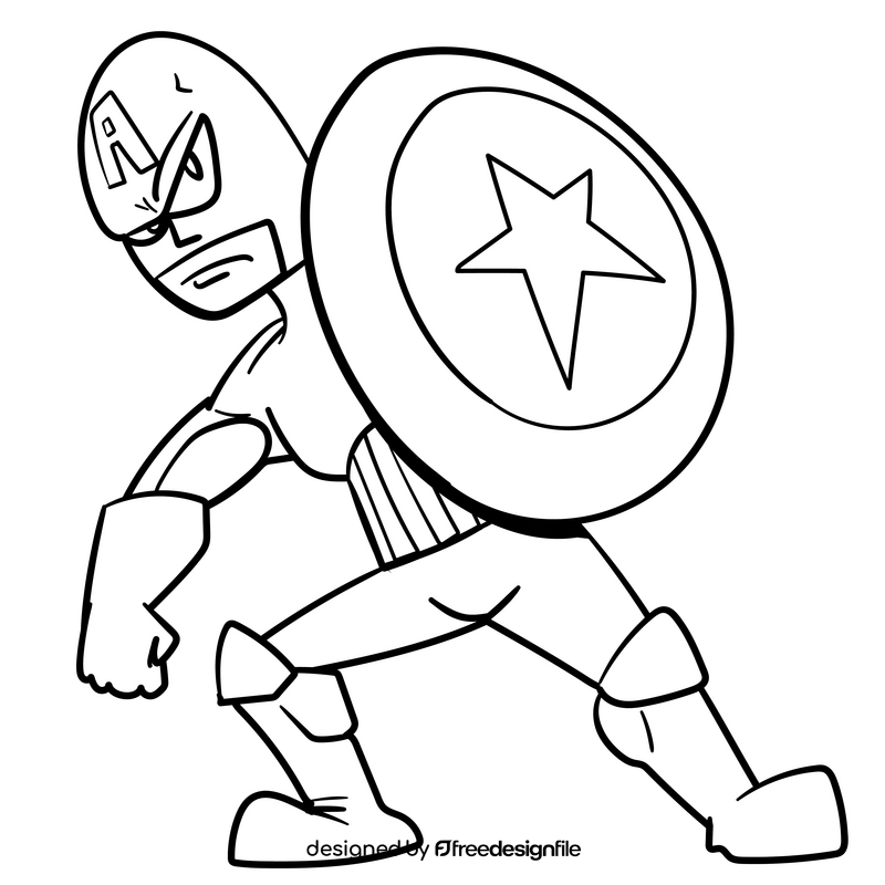 Captain America cartoon drawing black and white clipart