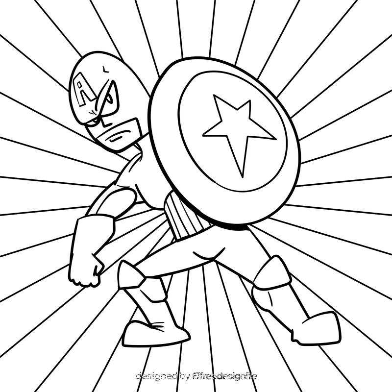 Captain America cartoon drawing black and white vector