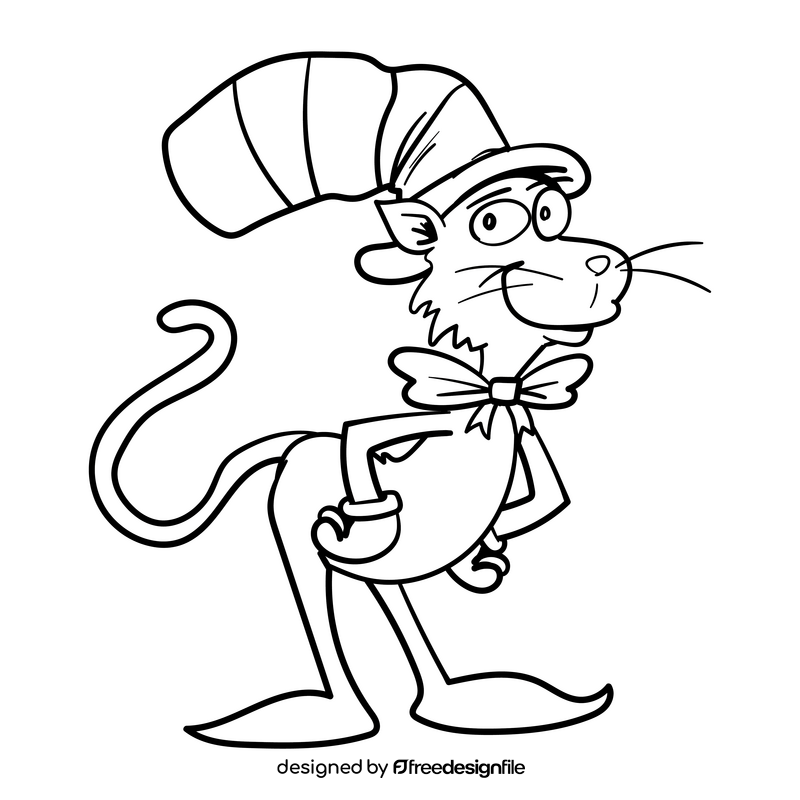 Cat In The Hat cartoon drawing black and white clipart