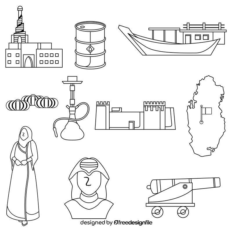 Qatar traditional symbols black and white vector