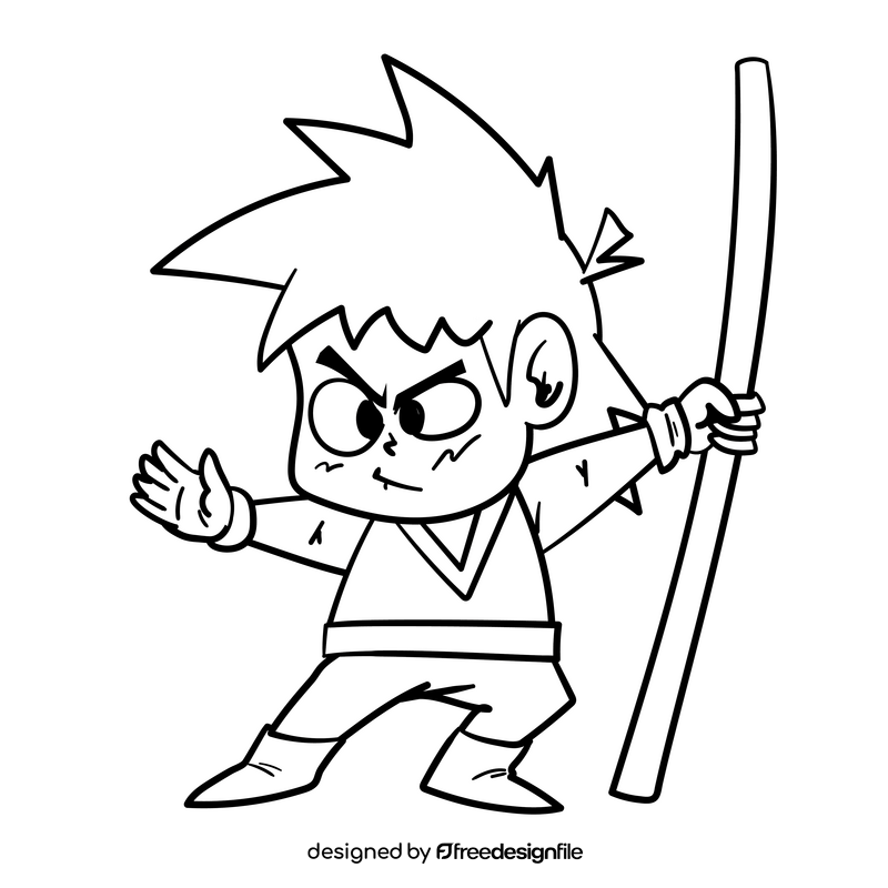 Goku cartoon drawing black and white clipart