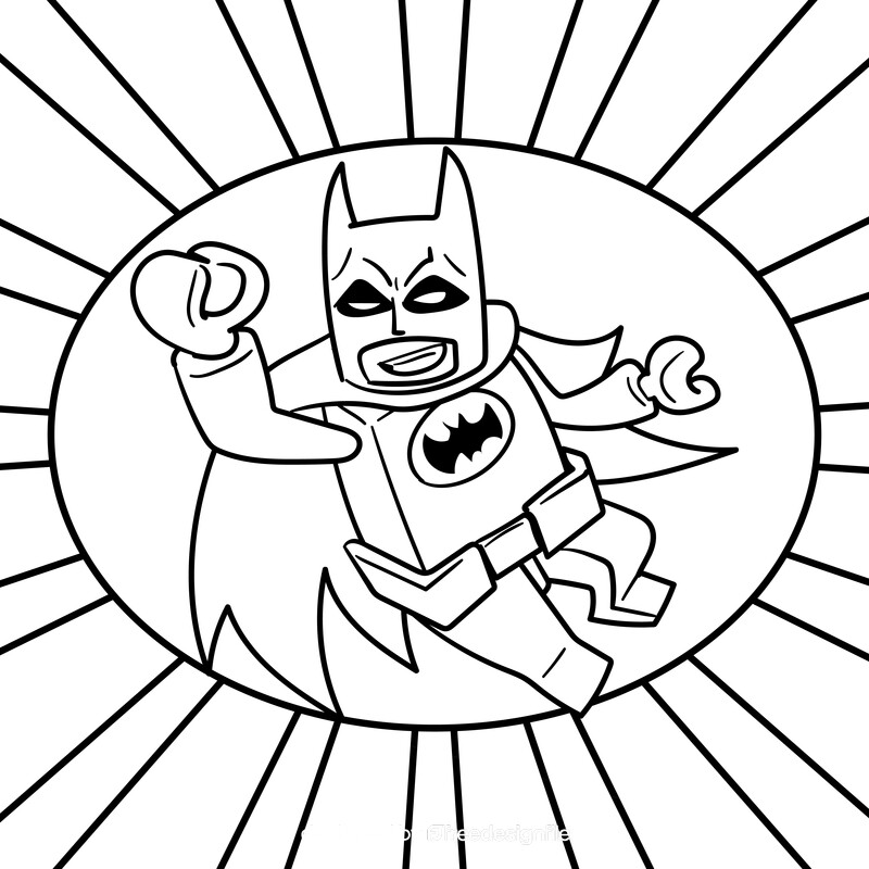 Lego Batman cartoon drawing black and white vector