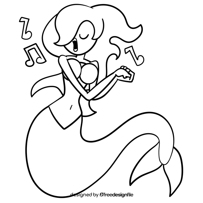 Mermaid cartoon drawing black and white clipart