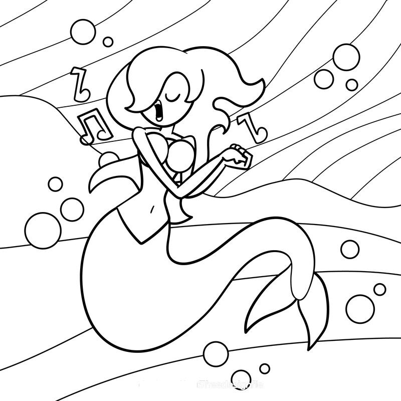 Mermaid cartoon drawing black and white vector