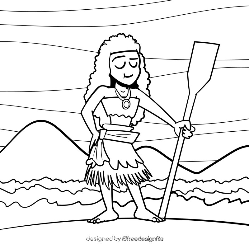 Moana cartoon drawing black and white vector