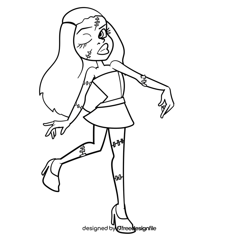 Monster High cartoon drawing black and white clipart