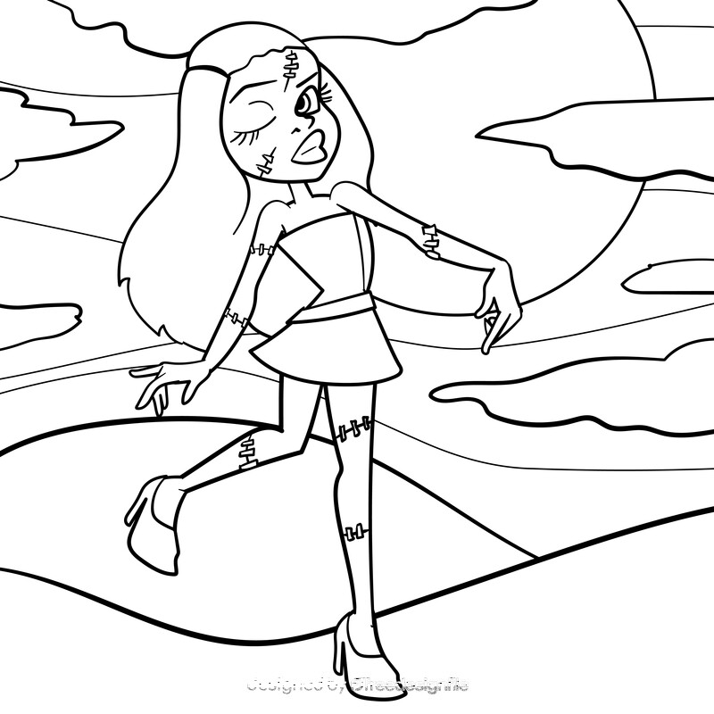 Monster High cartoon drawing black and white vector