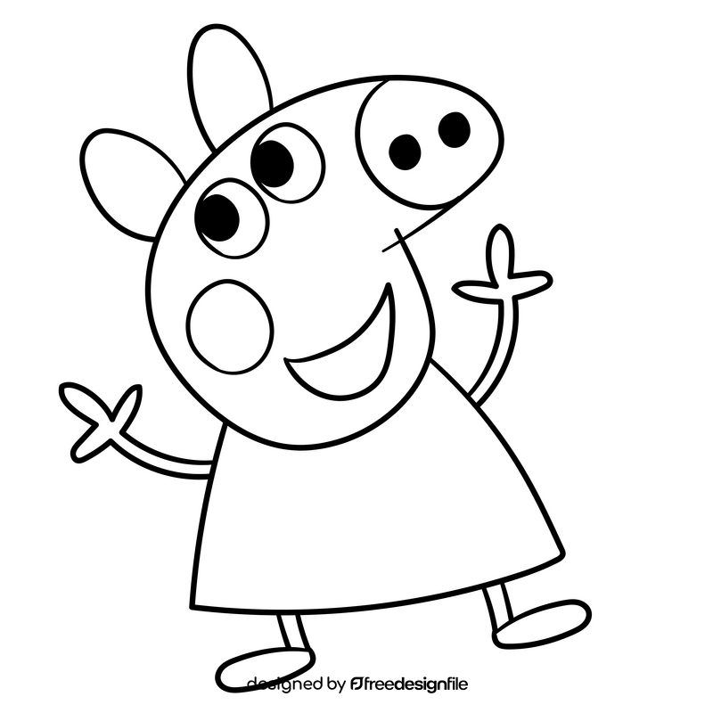 Peppa pig cartoon drawing black and white clipart