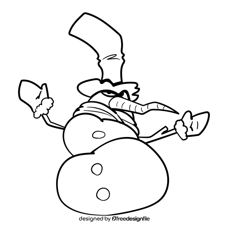 Snowman cartoon drawing black and white clipart