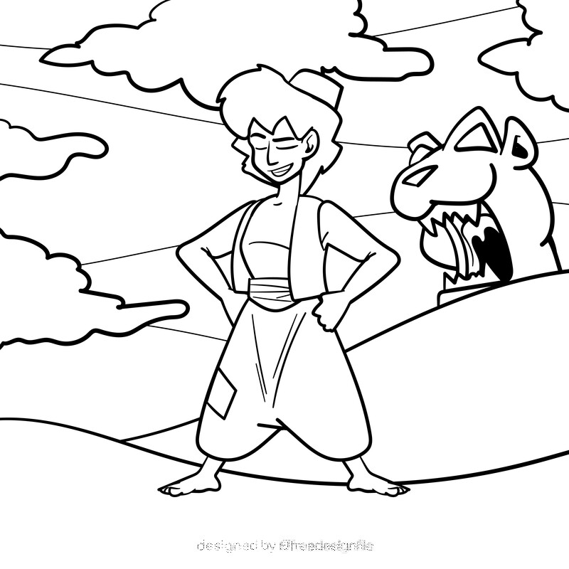 Aladdin cartoon drawing black and white vector