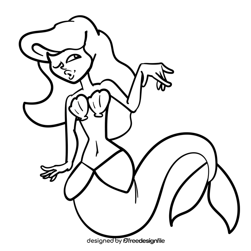 Ariel cartoon drawing black and white clipart