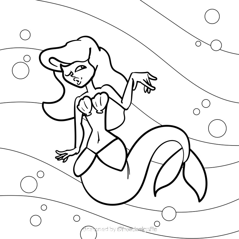 Ariel cartoon drawing black and white vector