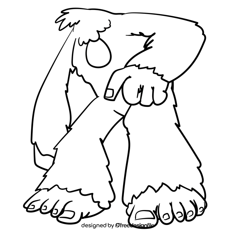 Bigfoot cartoon drawing black and white clipart