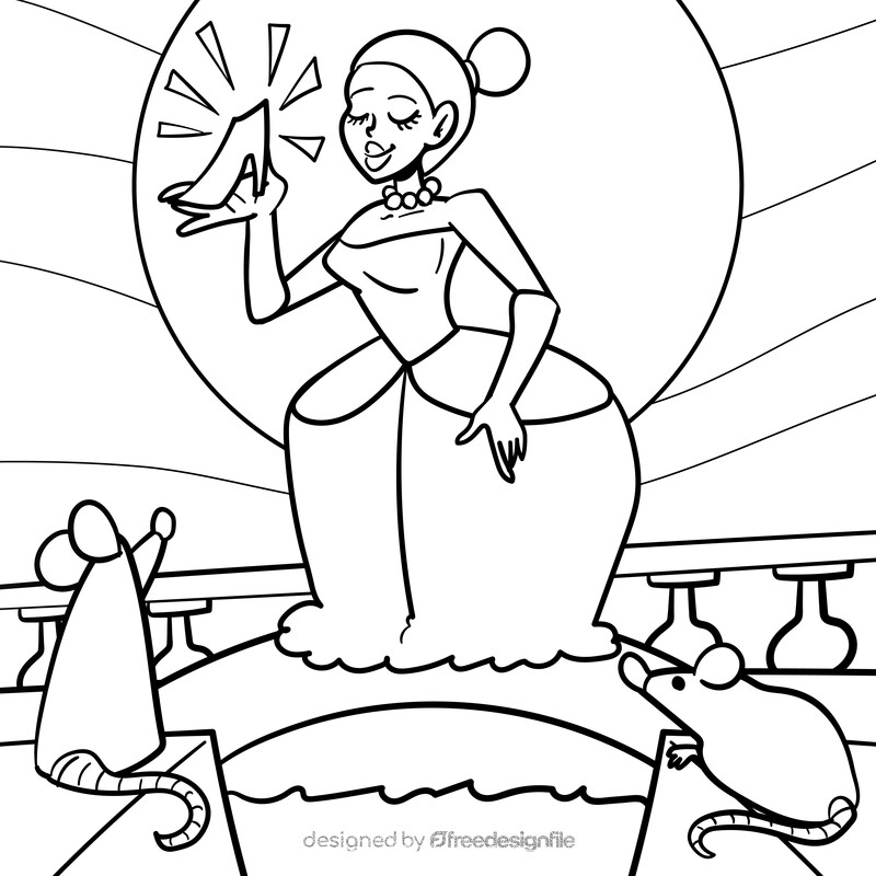 Cinderella cartoon drawing black and white vector