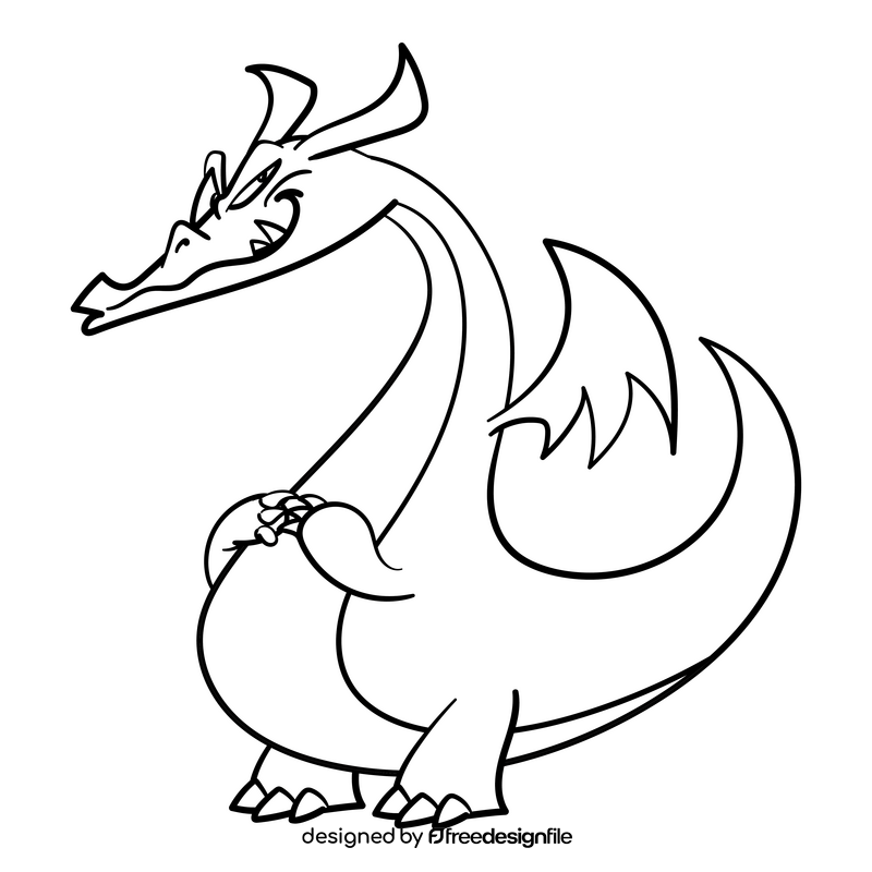 Dragon cartoon drawing black and white clipart