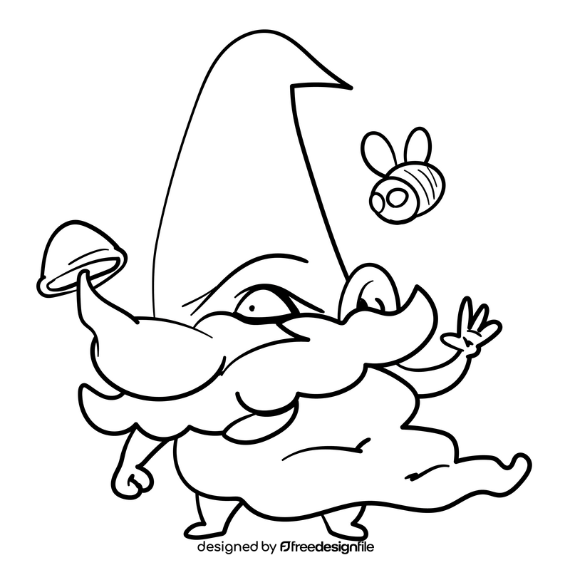 Gnome cartoon drawing black and white clipart