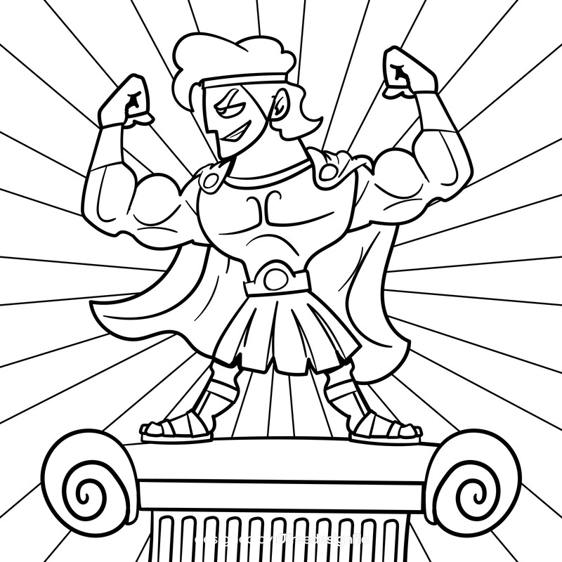 Hercules cartoon drawing black and white vector