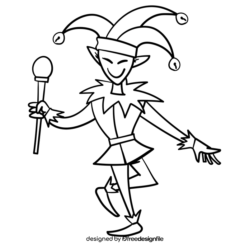 Jester cartoon drawing black and white clipart