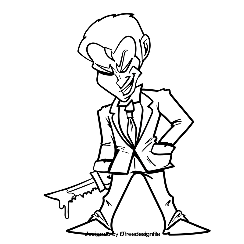 Joker cartoon drawing black and white clipart