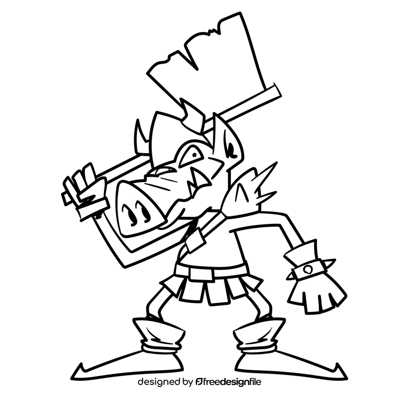 Orc cartoon drawing black and white clipart