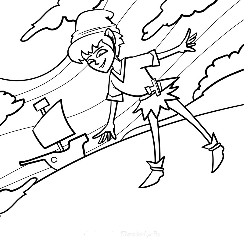 Peter pan cartoon drawing black and white vector