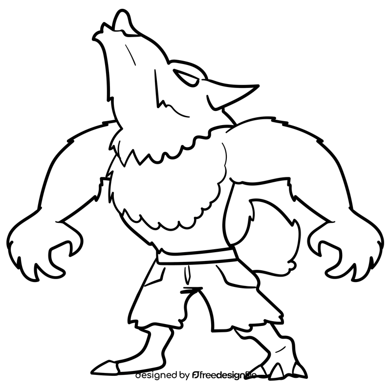 Werewolf cartoon drawing black and white clipart