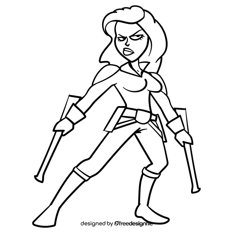 Black widow cartoon drawing black and white clipart