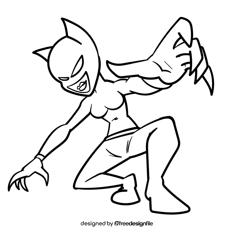 Catwoman cartoon drawing black and white clipart