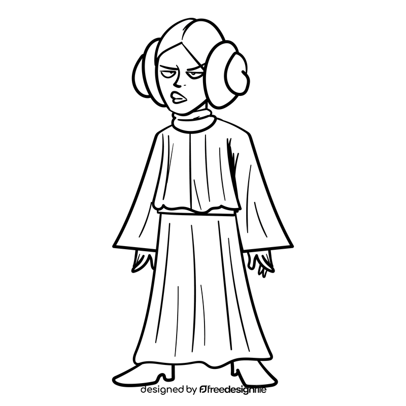 Princess leia cartoon drawing black and white clipart