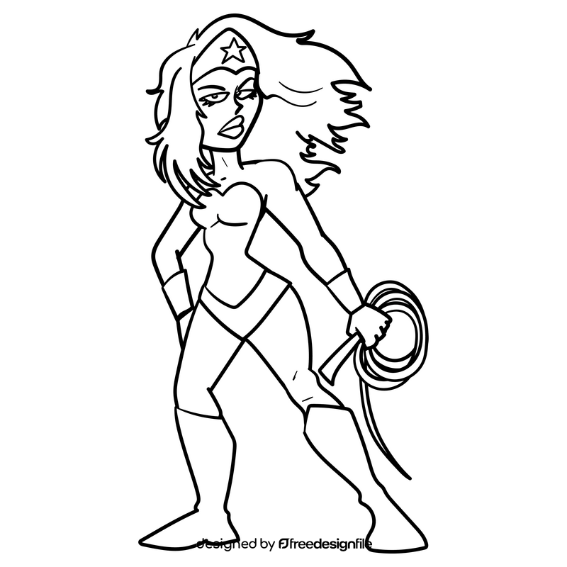 Wonder woman cartoon black and white clipart