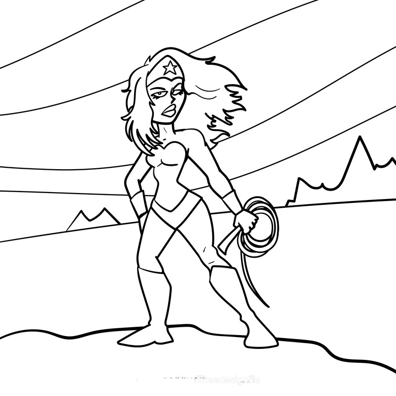 Wonder woman cartoon drawing black and white vector